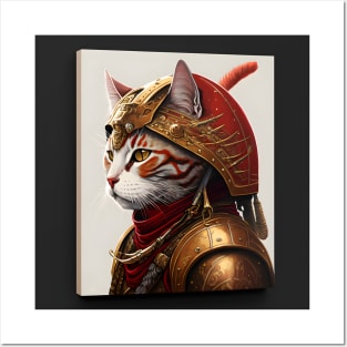 Samurai Cat Portrait Wearing Armor Posters and Art